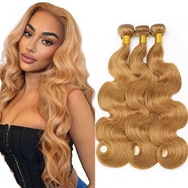 Brazilian Virgin Remy Hair - 27 Honey Blonde Body Wave Bundles, 16 Inch, 300g