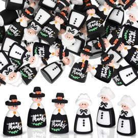 Lunmon 50 Pcs Mini Thanksgiving Pilgrims Statue Small Pilgrims Tabletop Figurine for Thanksgiving Gifts Home Office Decoration Holiday Party Favors, 1.49 Inch