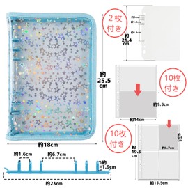 Sticker Notebook, A5, 6 Holes, Binder, Removable, Zipper, Refill, Large, Transparent, Girls, Cute, Heavy, Adults, Star Pattern, Large Capacity, Motivational (1 main unit, 20 refills, 2 underlays