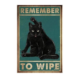 Vintage Metal Tin Sign Remember to Wipe Black Cat Metal Poster Love Cats Metal Poster Art Funny Cat Metal Poster for Home Kitchen Bar Pub 12 X 8 Inches