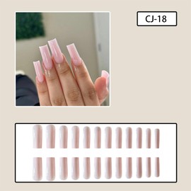 24PCS Long Coffin Ballerina False Nails - Baby Pink Fake Arcylic Press On Nails Full coverage Glossy False Nails with Glue - Stick on Nails for Women and Girls (Baby Pink Ballerina Style)