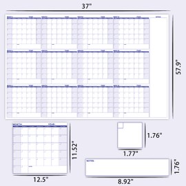 Large Dry Erase Calendar – Yearly Wall Calendar Dry Erase, 57.9" x 37", 12-Month Undated Calendar, Reusable Laminated with 15 Stickers - Purple