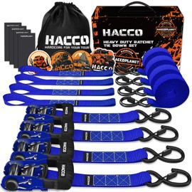 HACCOPLANET Ratchet Straps, 5280lb Break Strengeth, 1.6" Heavy Duty Ratchet Tie Down Strap Set w/Padded Handle, S Hook, Soft Loop for UTV Motorcycle Truck Cargo Straps (Blue, 16FT)