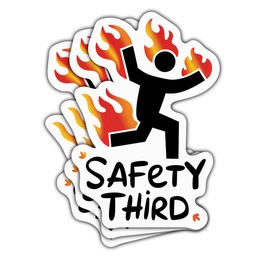 3 Pcs Safety Third Sticker, Funny Construction & Engineering Vinyl Sticker, Industrial Worksite Humor Sticker for Waterproof Laptop Water Bottle Phone Car Window Helmet Toolboxes 3 Inches