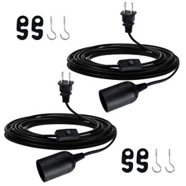 Simple Deluxe Hanging Lantern Extension Cord Cable, Plug-in E26 Pendant Light Socket with On/Off Button, 20ft-Black-2Pack