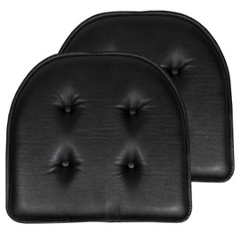 Sweet Home Collection Chair Cushion Memory Foam Pads Tufted Slip Non Skid Rubber Back U-Shaped 17" x 16" Seat Cover, 2 Count (Pack of 1), Faux Leather Black