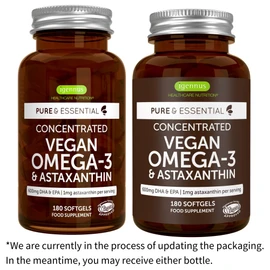 Igennus Healthcare Nutrition Igennus Vegan DHA & EPA Omega 3 90 Servings,1344mg Algae Oil & Astaxanthin Antioxidant, Pure & Sustainable, 400mg DHA & 200mg EPA, Easy-to-Swallow, 180 Small Softgels