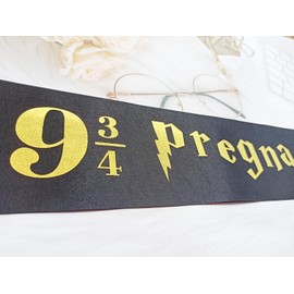 Mommy to be Sash for welcome Baby,HP themed Baby Shower Sash "9¾ Pregnant " fro Gender Reveal Party,Pregnant Announcement Party Decorations (Black)