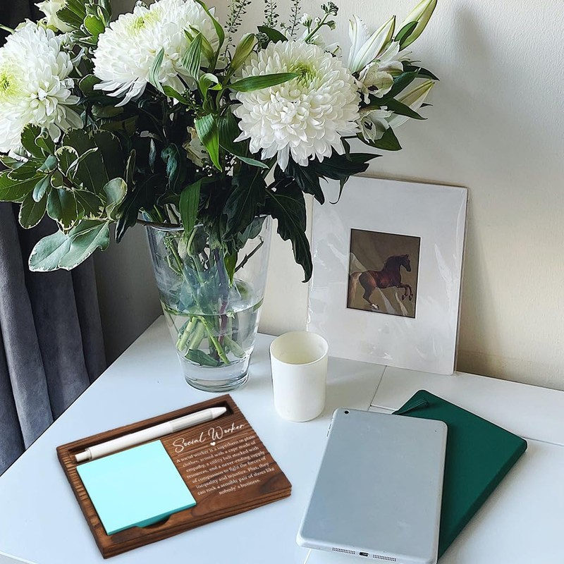 Wooden Sticky Note Holder for Social Workers, Appreciation Gift with