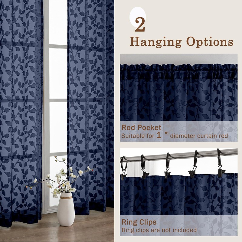 Chyhomenyc Extra Long Navy Blue Sheer Curtains 120 Inch Length