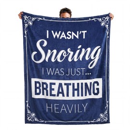 【Upgraded】Dad Birthday Gift Blanket, Funny Gifts for Dads from Daughter, Birthday Presents for Father Husband, I Wasn't Snoring, I Was Just...Breathing Heavily Fathers Day 50"x 60", Navy Blue