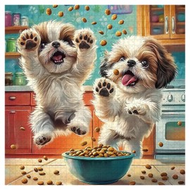 PICKFORU Shih Tzu Snack Time Puzzles for Adults 1000 Pieces, Funny Dog Kitchen Jigsaw Puzzle, Challenging Difficult Unique Cute Puppy Theme as Wall Decor