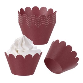 PATIKIL Cupcake Wrappers Paper, 50 Pack Baking Cups Standard Wave Decoration for Anniversary Birthday Weddings and Parties, Dark Red