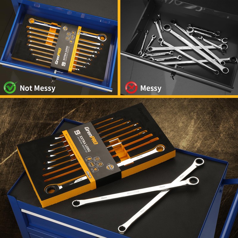 GRENPRO Extra Long Ratcheting Wrench Set Metric and Standard, Large