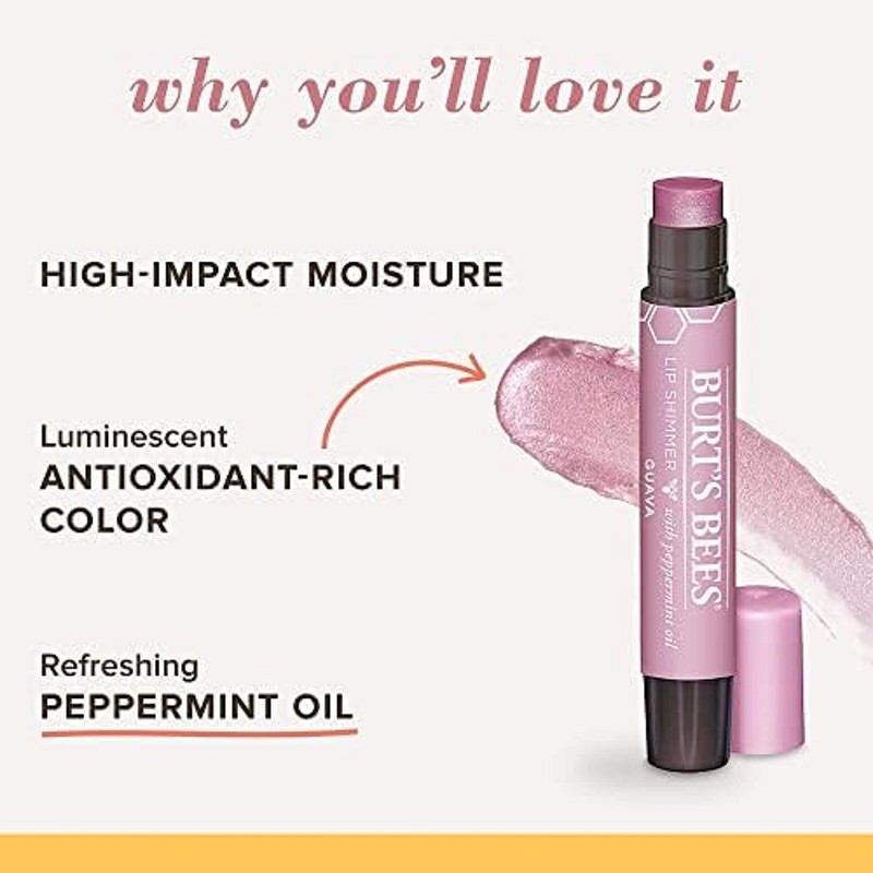 Burt's Bees Lip Shimmer, Guava, 2.7 ml Tubes (Pack of 4)