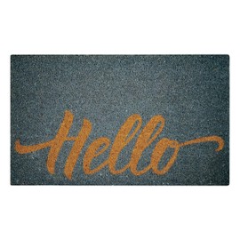 MSI Gray Hello Coir Doormat 18 inch x 30 Inch Heavy Duty Mat, Indoor and Outdoor Doormat, Water Resistant, Easy Clean Mats for Entry, Garage, Patio, High Traffic Areas, Gray - Beige
