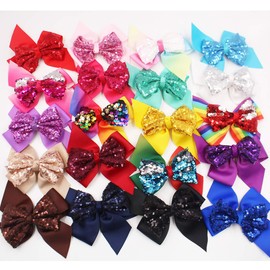 20PCS Sequin Hair Bows 6Inch Large Big Glitter Sparkly Reversible Sequin Bows Rainbow Hair Bows Alligator Hair Clips Hair Accessories for Baby Girls Toddlers Kids Children Teens
