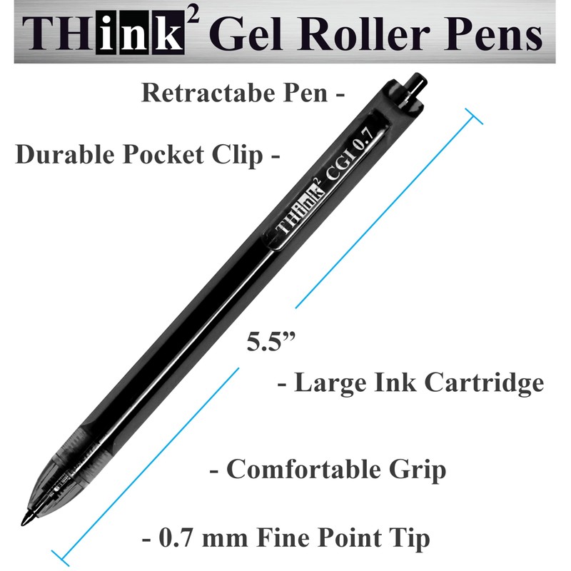 [24 Pens - Black Ink] Think2 0.7mm CGI Retractable Gel