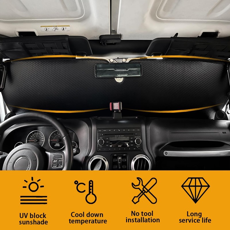 Windshield Sun Shade for Jeep Wrangler TJ JK JL &