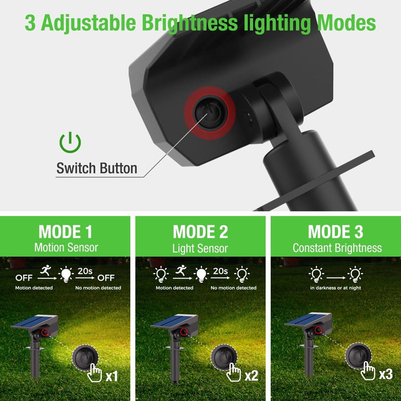 Solar Spot Lights Outdoor Motion Sensor with 3 Modes, [