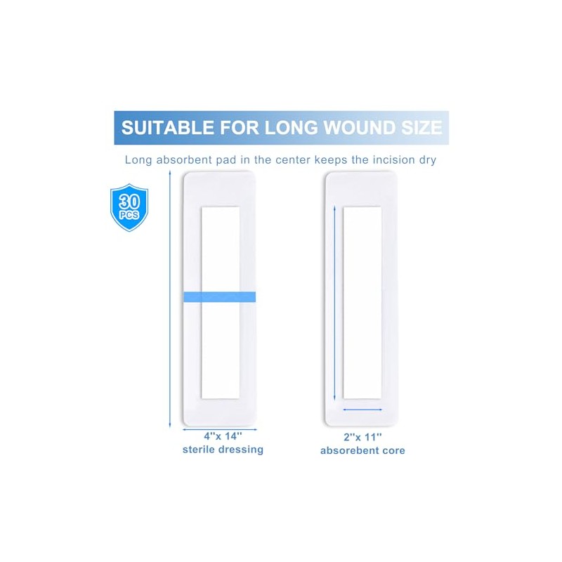 30 Pack Waterproof Adhesive Island Dressings for Surgery Recovery