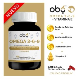 Oby Omega 3 6 9 + Vitamina E + EPA y DHA | 120 Capsulas | Tecnologia Sin sabor y sin olor | Vitaminas Mujer y Hombre | Suplemento Alimenticio Premium