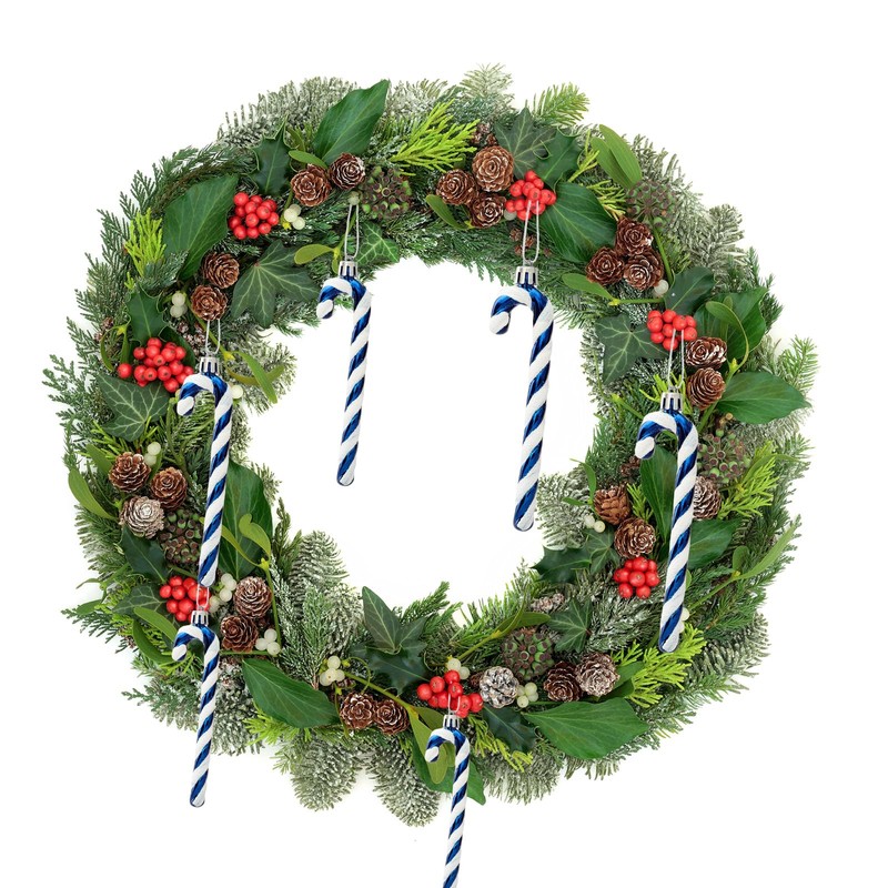 6pcs Deep Blue White Candy Cane Christmas Decorations,13cm Glitter Candy