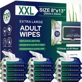 opteel Adult Wipes For Elderly - 8"x13" 720ct  Huge & Super Soft Body Wipes