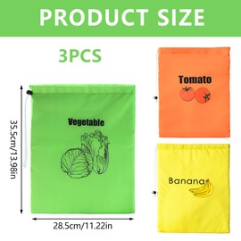 Bekecidi 3PCS Yellow Banana Bag and Green Lettuce Bags, Vegetable Storage Bags Reusable Produce Bags Banana Keep Fresh Drawstring Storage Bag Prevents Odor for Fruits and Vegetables, 35x27.5x1cm