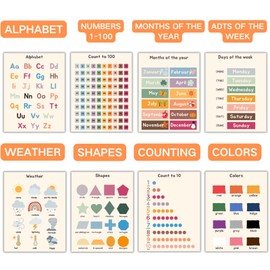 AUNMER 16 Educational Boho Learning Posters for Toddlers 1-3,Preschool Learning Activities for Kids 3-5, Classroom Decor for Homeschool,Toddler Education Gift