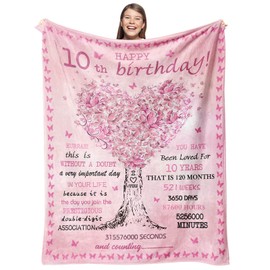 Gevuto 10 Year Old Girl Birthday Gifts Blankets,Best Gifts for 10 Year Old Girls Throw 50"x40", 10th Birthday Decorations for Girl, Double Digits Birthday Gifts for 10 Year Old Girls, Teen Girl Gifts