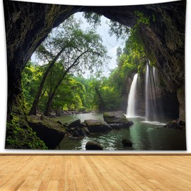 Wycian Tapestry Waterfall, Wall Hanging Cave Tapestry Nature Tapestry Jungle Tapestry Landscape Forest Wall Towel Small Forest Microfibre 150 x 130 cm