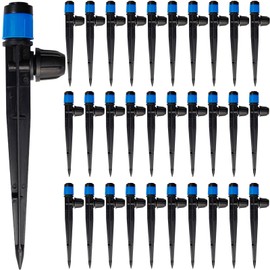 GXXMEI 30PCS Drip Irrigation Emitters with Stake, 360°Adjustable Fan Sprayer Water Flow Lock Barbed Dripper for 1/4" Drip Irrigation Tubing Garden Irrigation Sprayer for DIY Garden Irrigation System