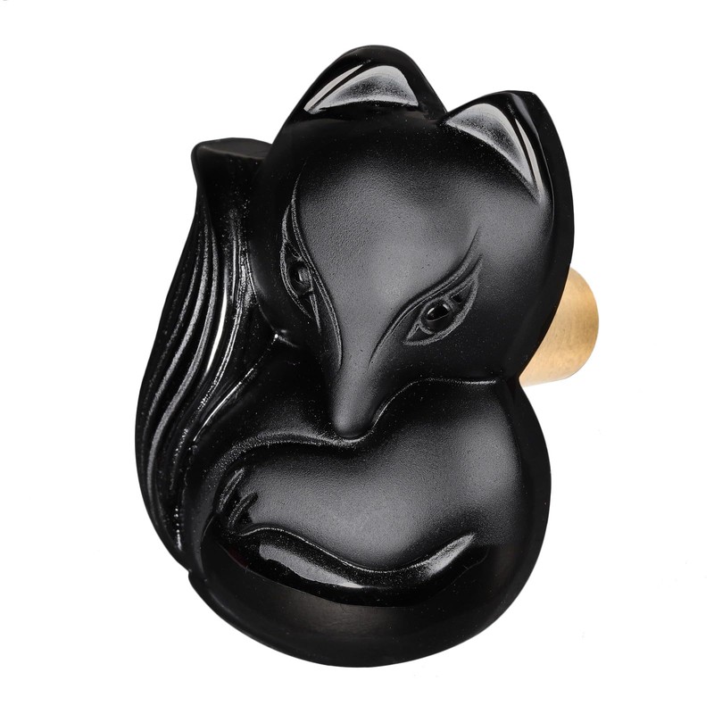 mookaitedecor 2pcs Black Obsidian Stone Crystal Drawer Knobs with Screws,