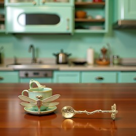 Gold Retro Dragonfly Coffee Spoon Teaspoon Stainless Steel Tableware Creative Sugar Tea Stir Bar Stirring Spoon,Long Handle Kitchen Gadget Des Dining