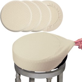 BUYUE 4 Pcs Bar Stool Covers, Luxury Fabric Dia.16-18" Round Stretchy Crease-Resistant Washable Jacquard Dustproof Stool Seat Slipcover, L-Beige-Set of 4