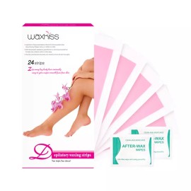 Waxkiss 왁스키스 왁스 스트립 24매 셀프 왁싱 테이프 제모 패드 패치 팔 다리털 [02_24개] Wax Kiss Wax Strips 24 Sheets Self-Waxing Tape Hair Removal Pads Patches for Arms and Legs [02_24 pieces]