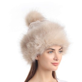soul young Women's Russian Style Cossack Faux Fur Hat with Pompom(One Size,Khaki)