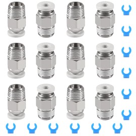 AITIAO 12Pcs PC4-M10 Male Straight Pneumatic PTFE Tube Push in Quick Fitting Connector + 12Pcs Pneumatic Connector Clip for Extruder Ender3/ CR10 3D Printer