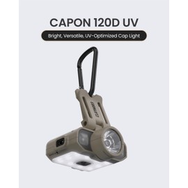 Claymore Capon 120D UV (Tan) - Optimizing LED for Night Fishing, Angling, Hiking, Camping, 380 Lumens, Versatile Wearable Options. Up to 45 Hours Runtime.