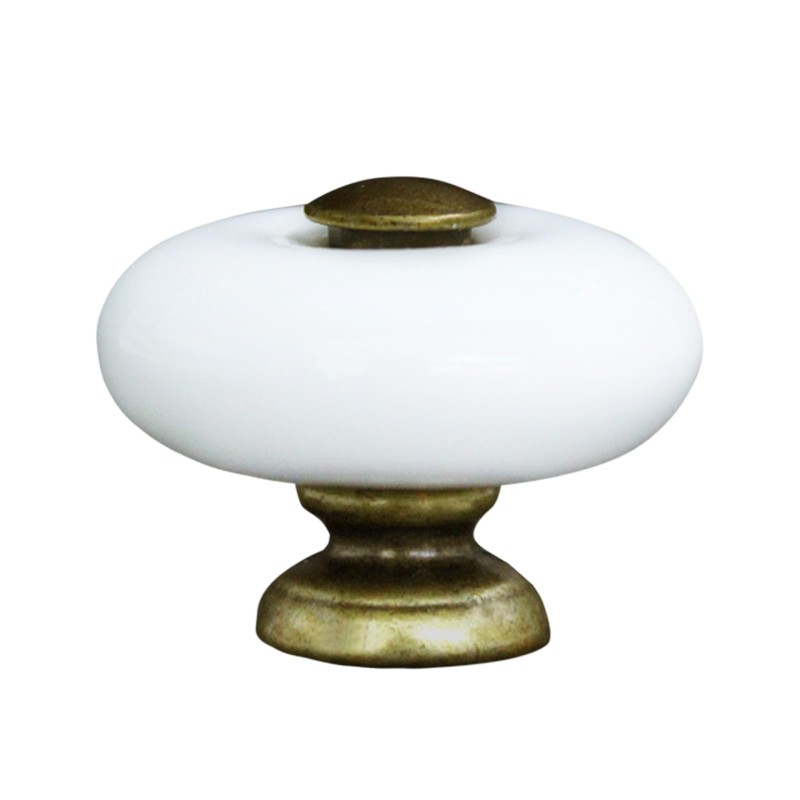 AUXBC 12Pcs 1.3" Ceramic Round Knobs, Antique Brass and Ceramic