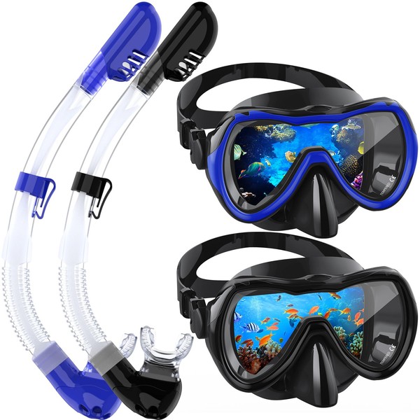 Snorkeling Gear for Adults, Snorkel Mask Set 180° Anti-Fog Tempered