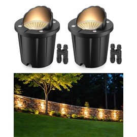 HIBOITEC 12W Low Voltage Landscape Lights 12-24V LED Outdoor In-Ground IP67 Waterproof Well Lights 3000K Warm White Landscape Lighting for Pathway Garden Wall Trees, 2 Pack with Wire Connectors
