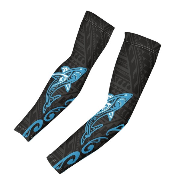 JOAIFO Shark Plumeria Flower Print 1 Pair Arm Sleeves for