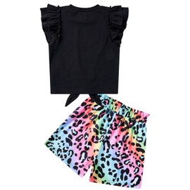 Kids4ever Short Set Outfits For 9-10Y Girls Black Twist Front Top and Shorts With Pockets 2Pcs Clothes Set For Kids Back To School Wear Girl Ruffle Shirt and Pants For Summer