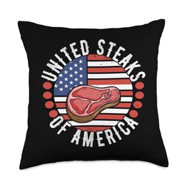 BBQ Grilling Gifts American BBQ Grill United Steaks of America BBQ Grilling Throw Pillow, 18x18, Multicolor