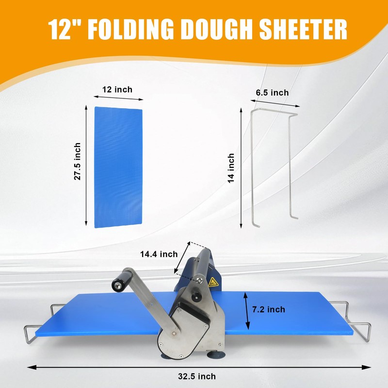 Dough Sheeter 12", Folding Dough Rolling Machine with 2 Rolling