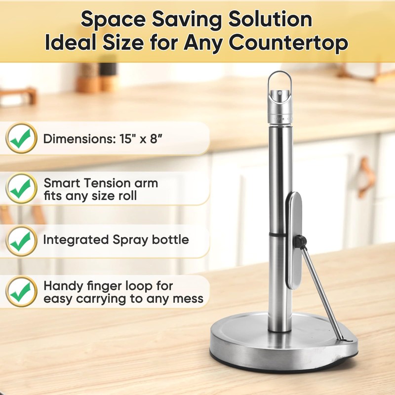 Paper Towel Holder with Spray Bottle for Kitchen Decor and