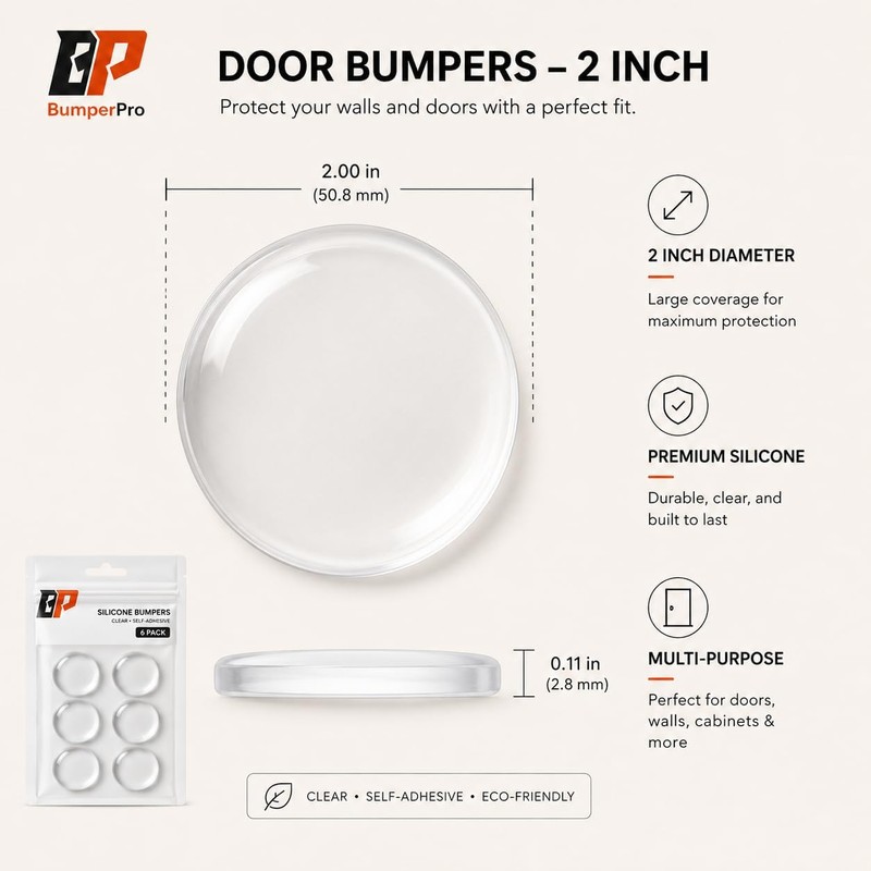 Door Knob Wall Protectors 6-Pack, 2 Inch Clear Silicone Door