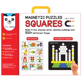 Play Panda Magnetic Puzzles Squares - 400 Colorful Magnets, 200 Puzzles, Magnetic Board, Display Stand - for Boys and Girls